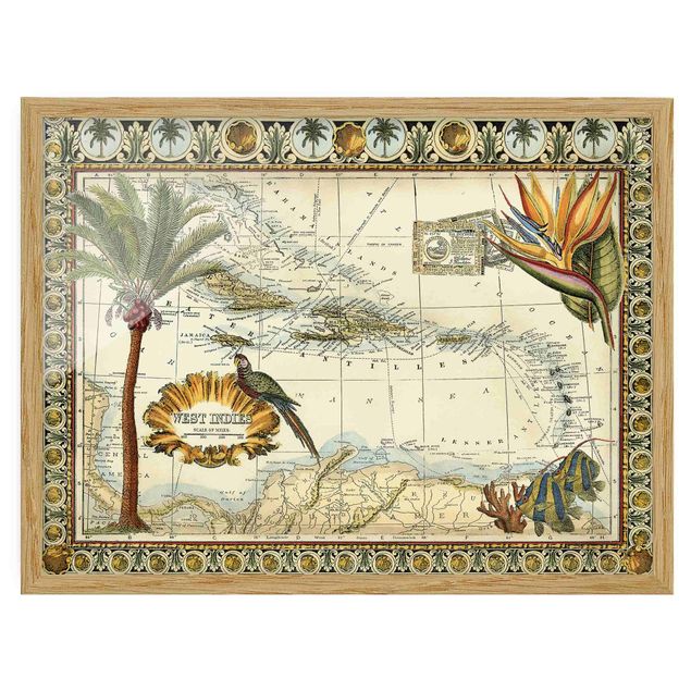 Ingelijste posters Vintage Tropical Map West Indies