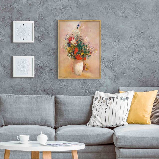 Ingelijste posters Odilon Redon - Vase With Flowers (Rose-Colored Background)