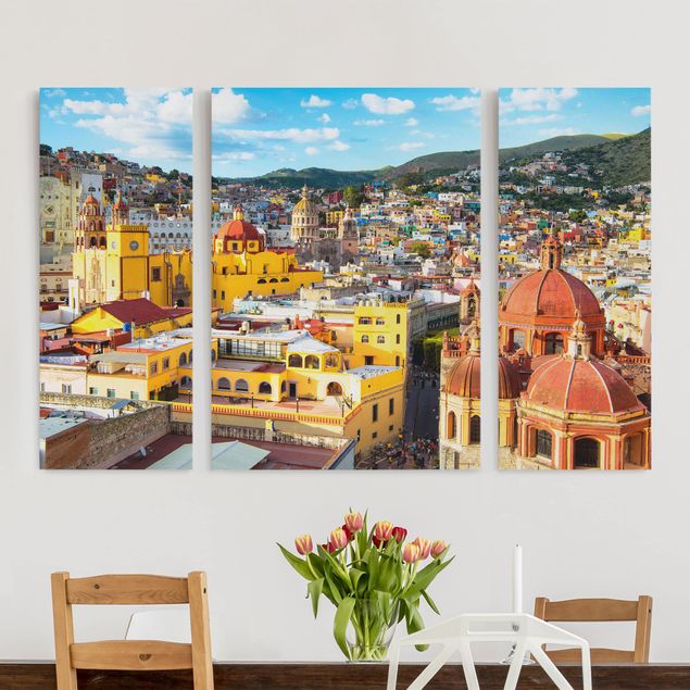 Canvas schilderijen - 3-delig Colourful Houses Guanajuato