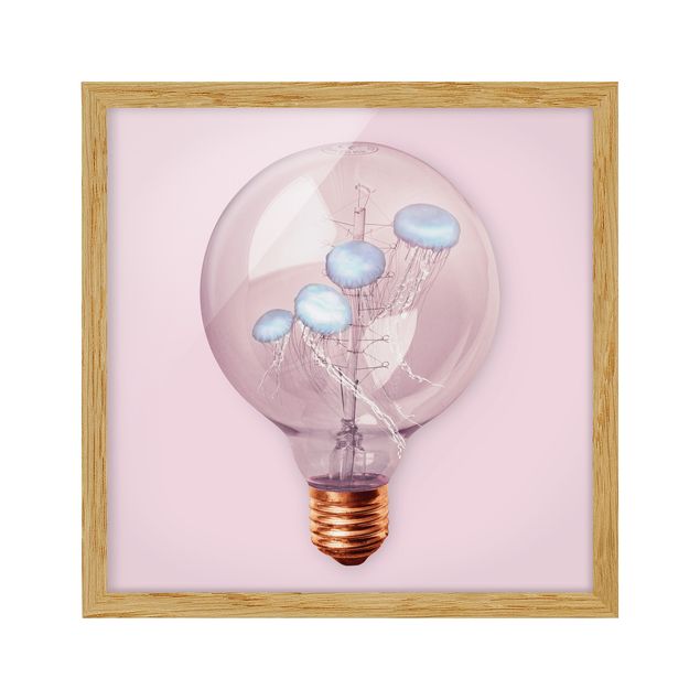 Ingelijste posters Light Bulb With Jellyfish
