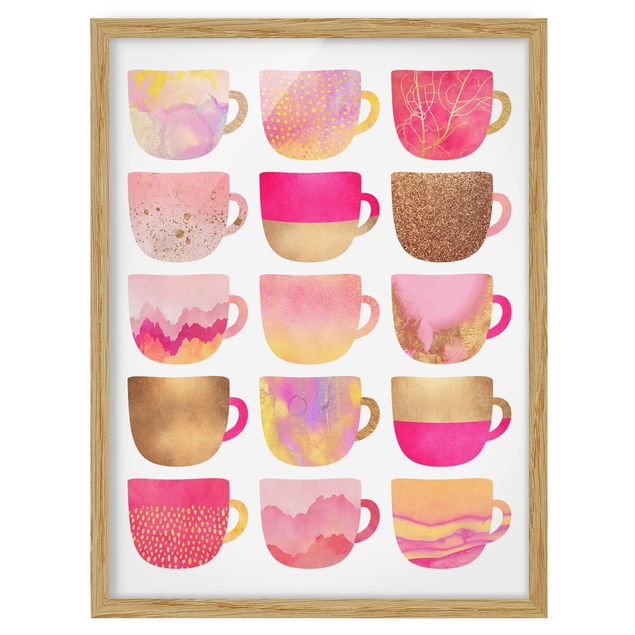 Ingelijste posters Golden Mugs With Light Pink