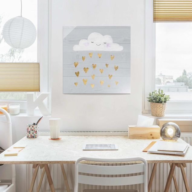 Glasschilderijen Cloud With Golden Hearts