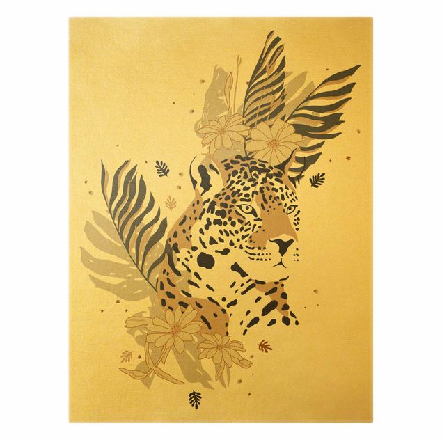 Canvas schilderijen - Goud Safari Animals - Portrait Leopard
