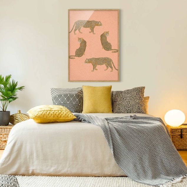 Ingelijste posters Illustration Leopard Pink Painting