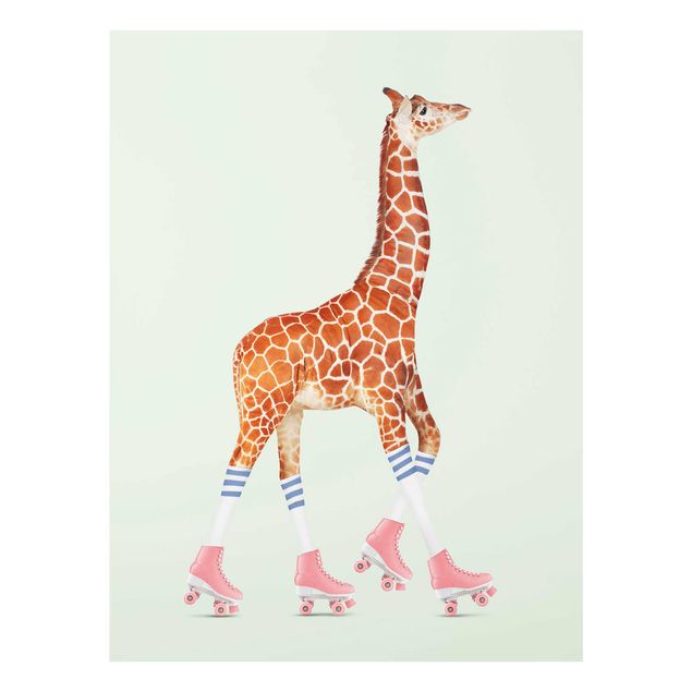 Glasschilderijen Giraffe With Roller Skates