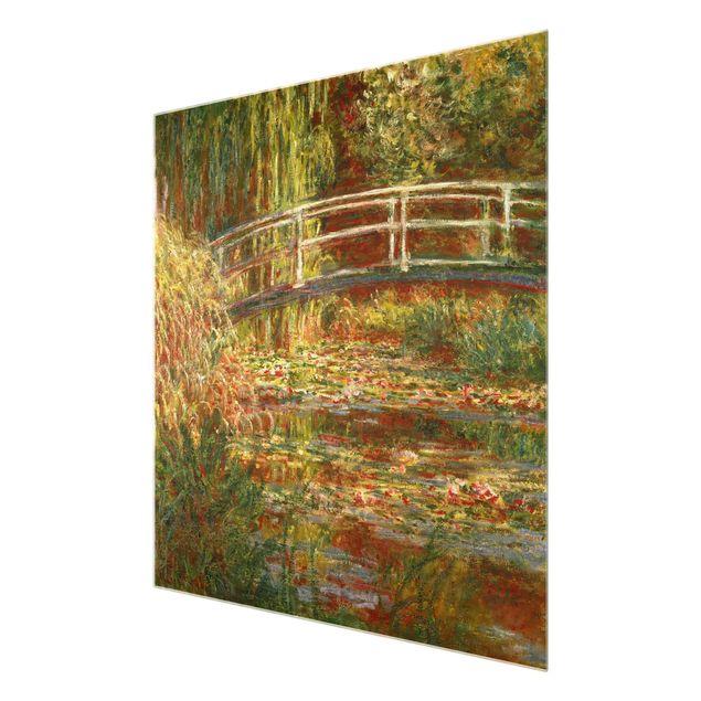 Glasschilderijen Claude Monet - Waterlily Pond And Japanese Bridge (Harmony In Pink)