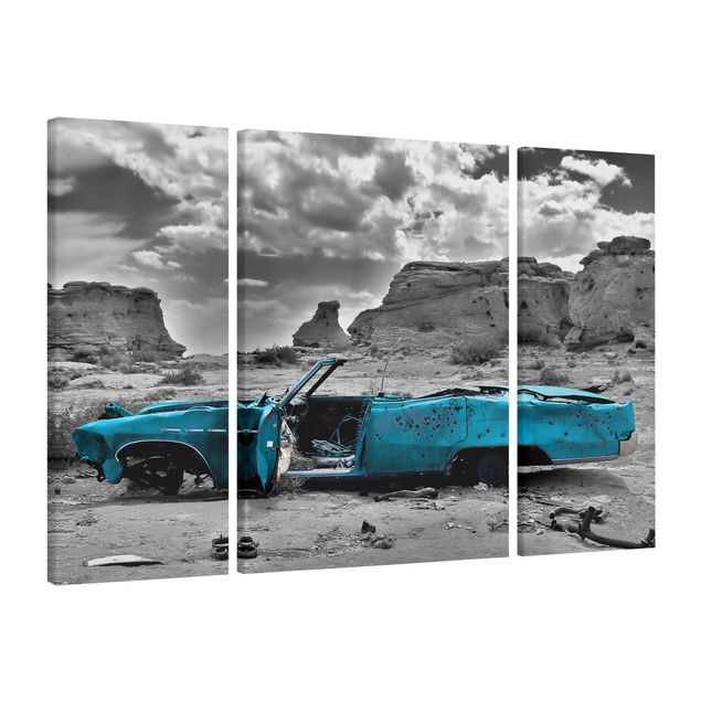 Canvas schilderijen - 3-delig Turquoise Cadillac