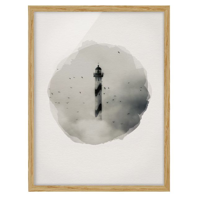 Ingelijste posters WaterColours - Lighthouse In The Fog