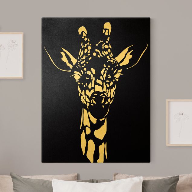Canvas schilderijen - Goud Safari Animals - Portrait Giraffe Black