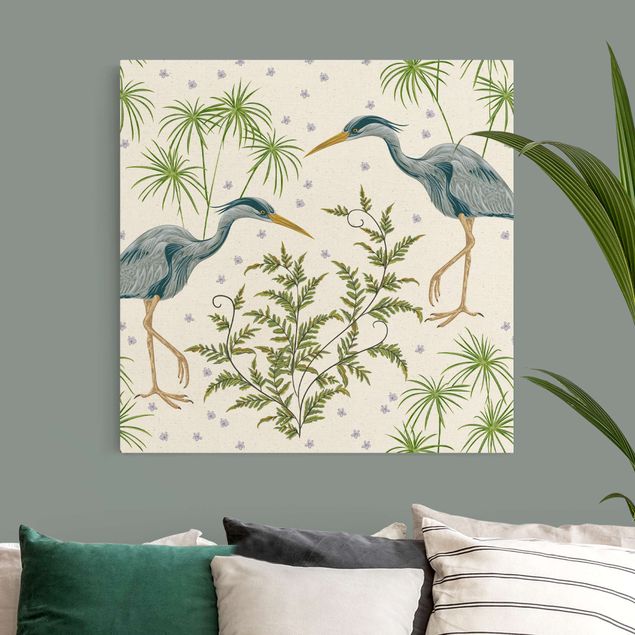 Natuurlijk canvas schilderijen Chinoiserie Grey Heron Between Grasses,