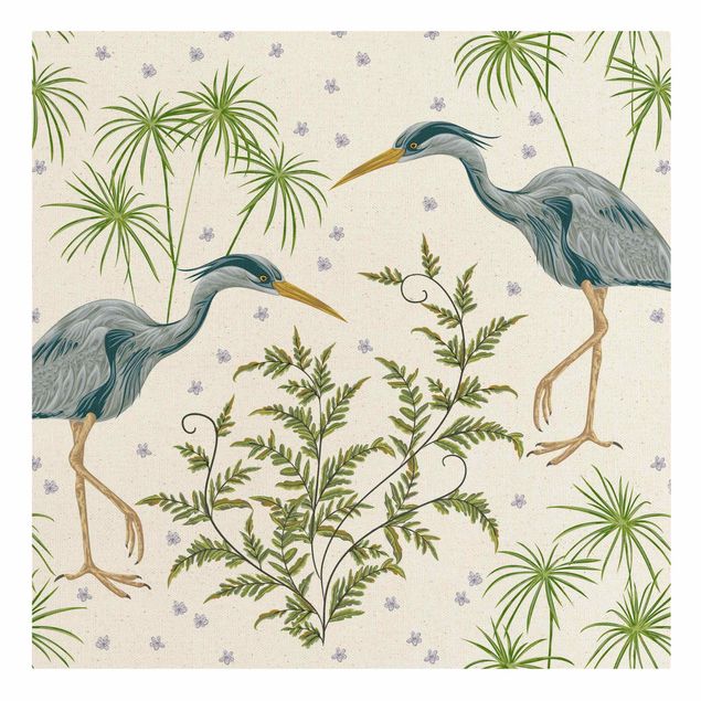 Natuurlijk canvas schilderijen Chinoiserie Grey Heron Between Grasses,