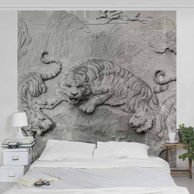 Fotobehang Chinoiserie Tiger In Stone Look