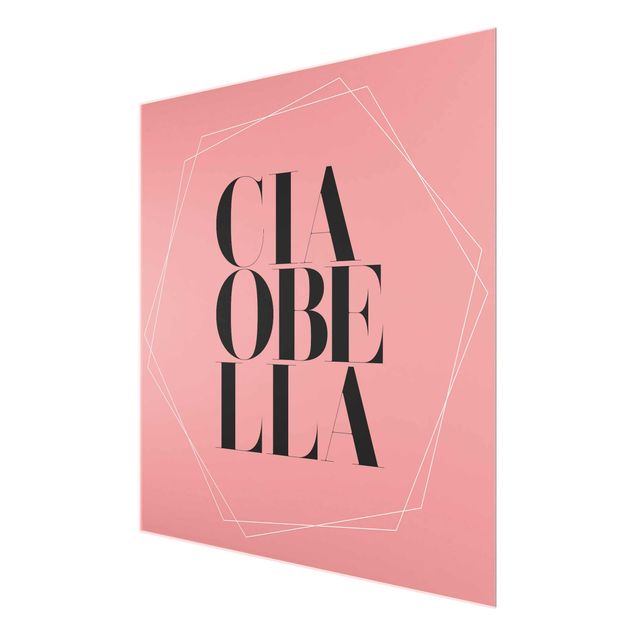 Glasschilderijen Ciao Bella In Hexagons Light Pink Backdrop