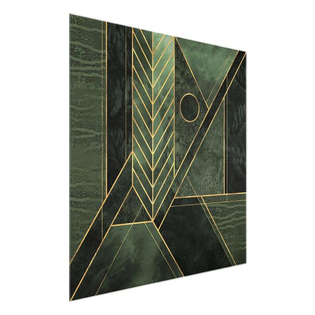 Glasschilderijen Geometric Shapes Emerald Gold
