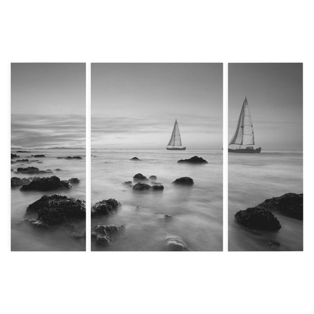 Canvas schilderijen - 3-delig Sailboats In The Ocean II
