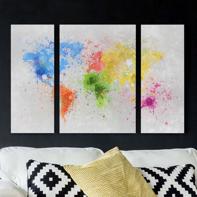 Canvas schilderijen - 3-delig Colourful Splodges World Map