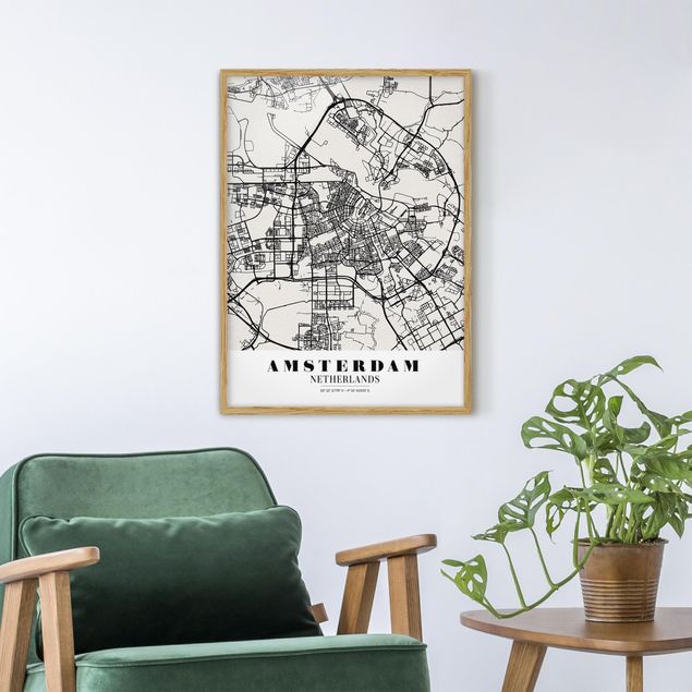 Ingelijste posters Amsterdam City Map - Classic