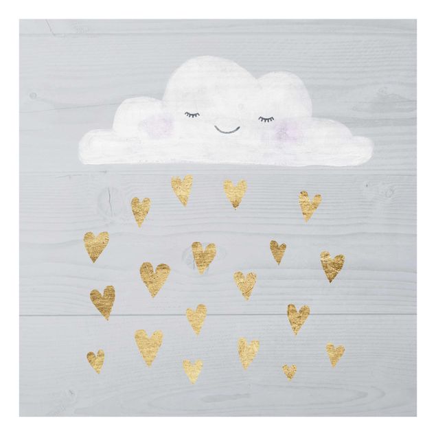 Glasschilderijen Cloud With Golden Hearts
