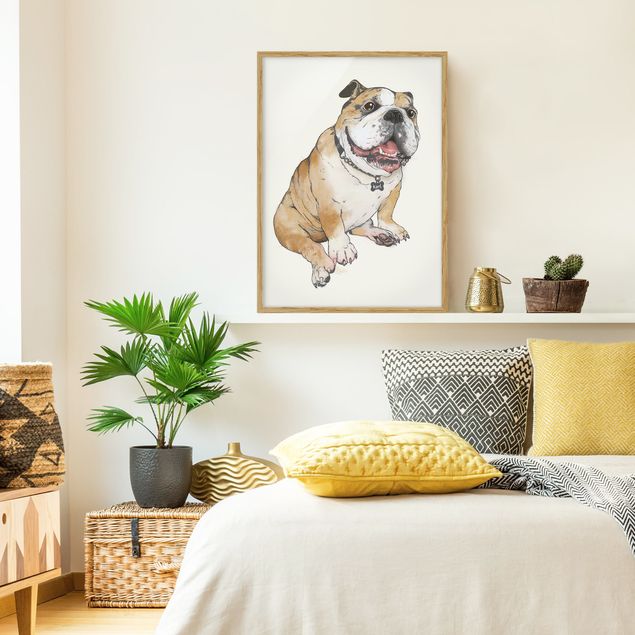 Ingelijste posters Illustration Dog Bulldog Painting
