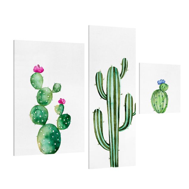 Canvas schilderijen - 3-delig Watercolour Cactus Set