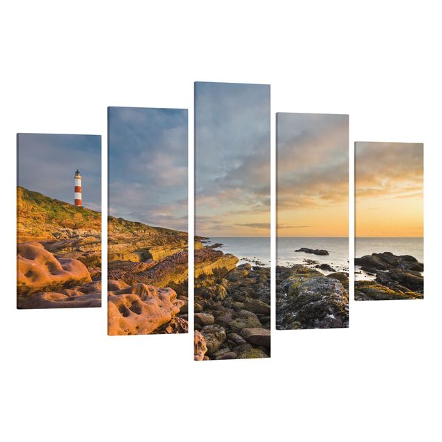 Canvas schilderijen - 5-delig Tarbat Ness Ocean & Lighthouse At Sunset