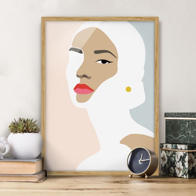 Ingelijste posters Line Art Portrait Woman Pastel Grey