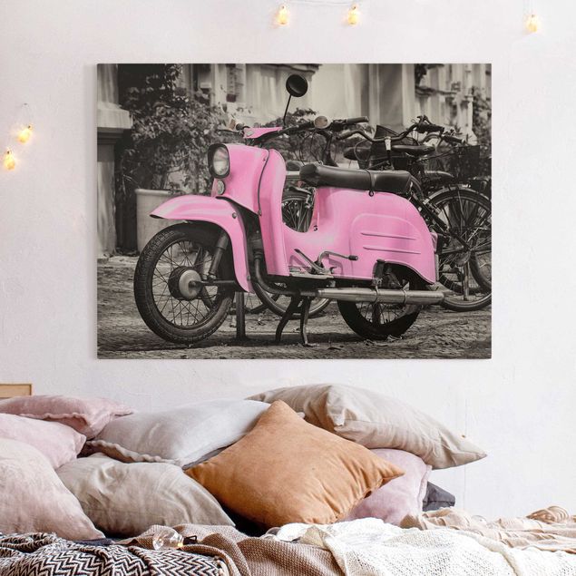 Canvas schilderijen Pink Scooter
