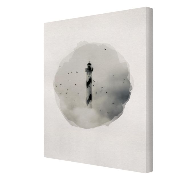 Canvas schilderijen WaterColours - Lighthouse In The Fog