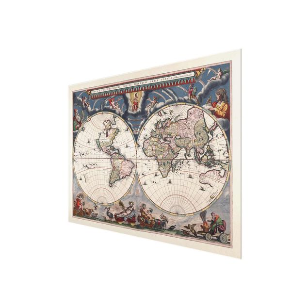 Glasschilderijen Historic World Map Nova Et Accuratissima Of 1664