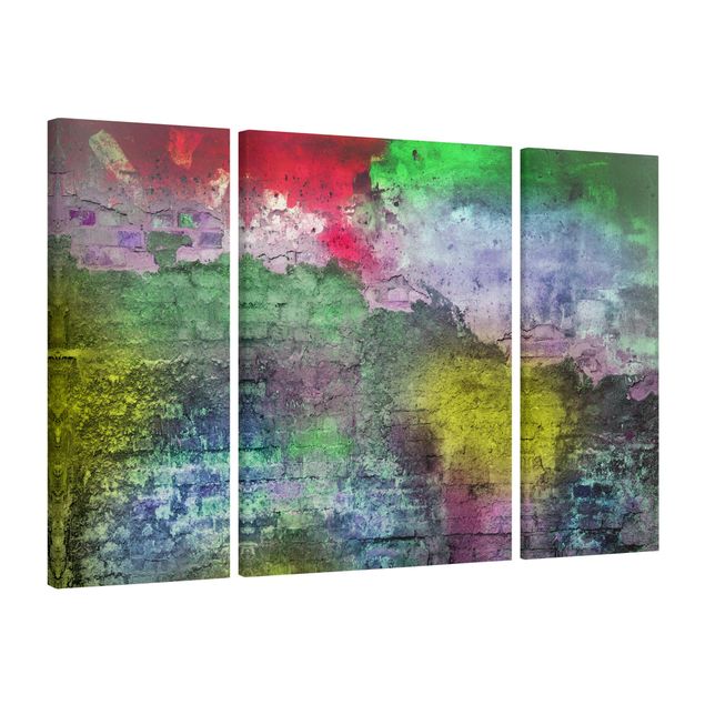 Canvas schilderijen - 3-delig Colourful Sprayed Old Brick Wall