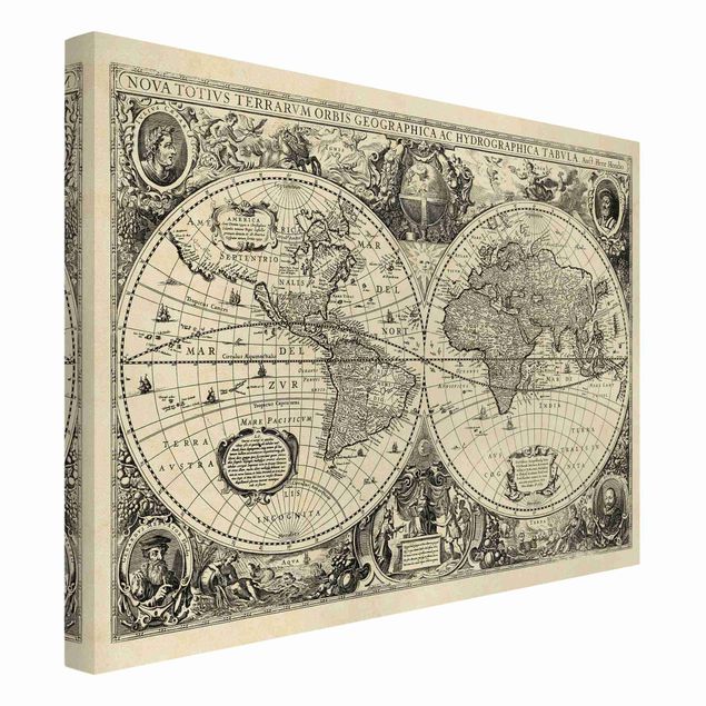 Canvas schilderijen Vintage World Map Antique Illustration