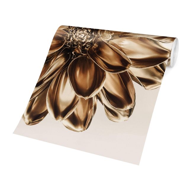 Fotobehang Dahlia Flower Gold Metallic