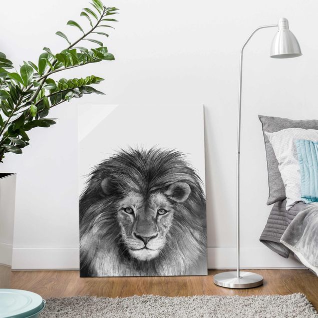 Magnettafel Glas Illustration Lion Monochrome Painting