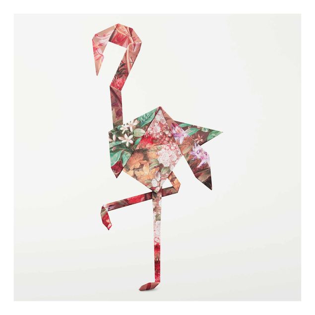 Glasschilderijen Origami Flamingo