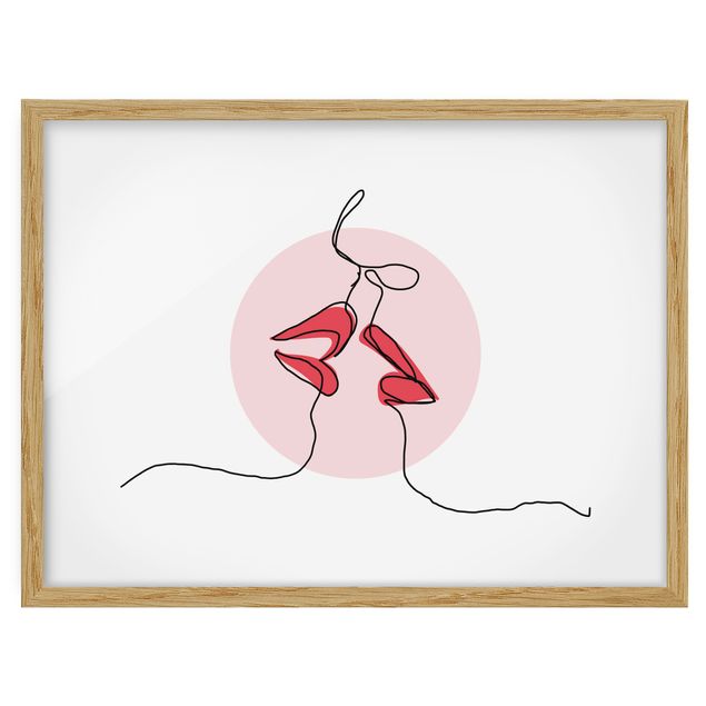 Ingelijste posters Lips Kiss Line Art