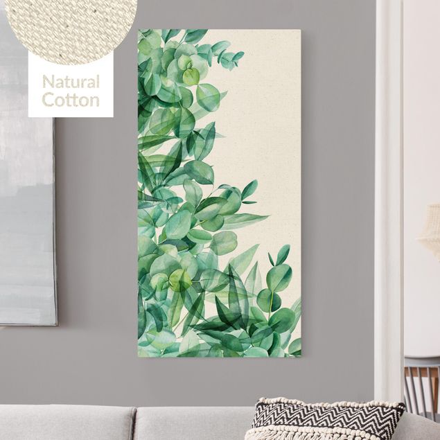 Natuurlijk canvas schilderijen Thicket Eucalytus Leaves Watercolour