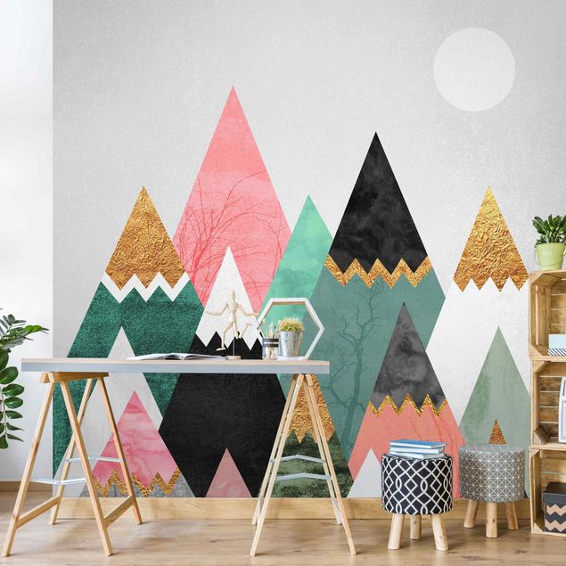 Fotobehang Triangular Mountains With Gold Tips