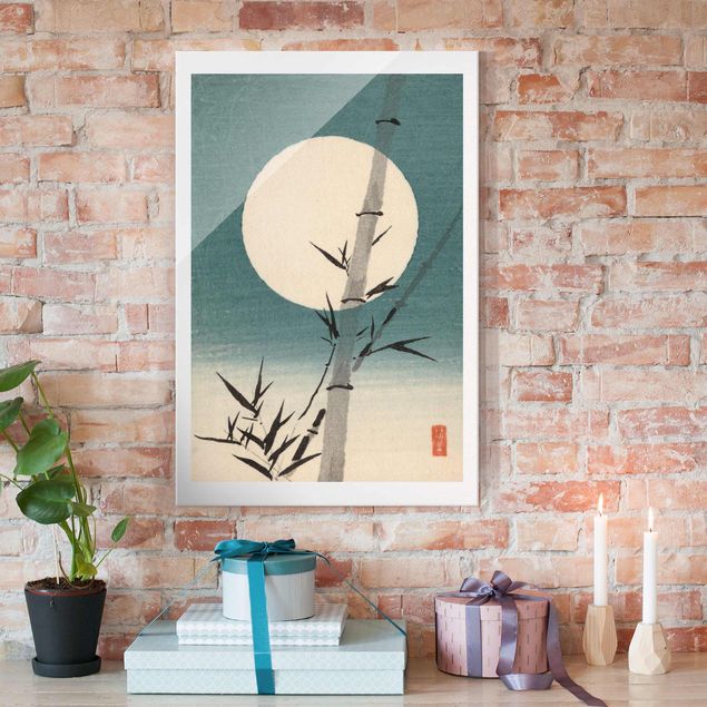 Glas Magnettafel Japanese Drawing Bamboo And Moon