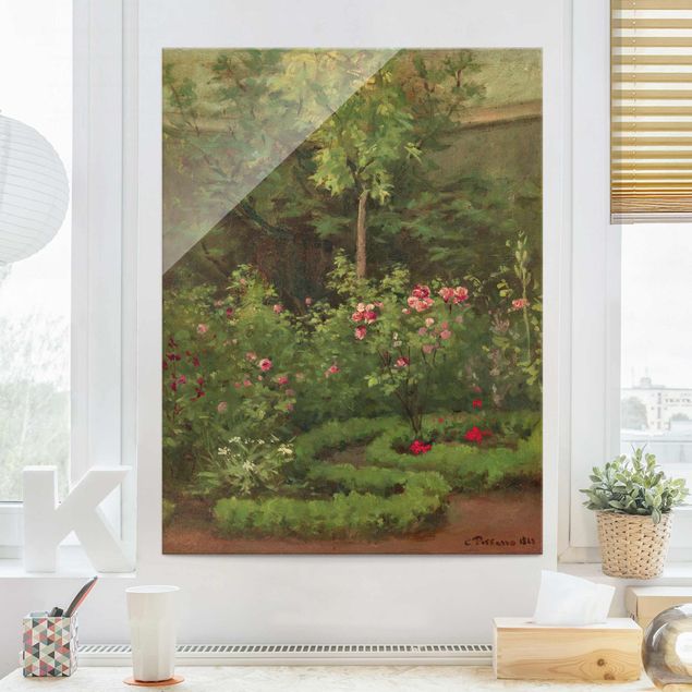 Glasschilderijen Camille Pissarro - A Rose Garden