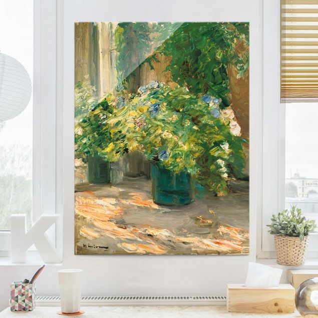 Glasschilderijen Max Liebermann - Flower Pots In Front Of The House