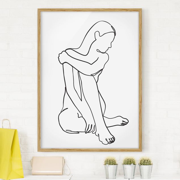 Ingelijste posters Line Art Woman Nude Black And White