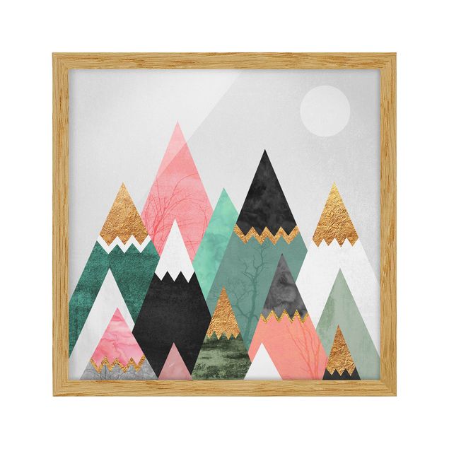 Ingelijste posters Triangular Mountains With Gold Tips
