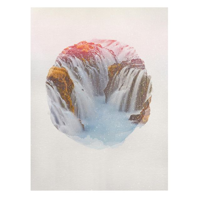 Canvas schilderijen WaterColours - Bruarfoss Waterfall In Iceland