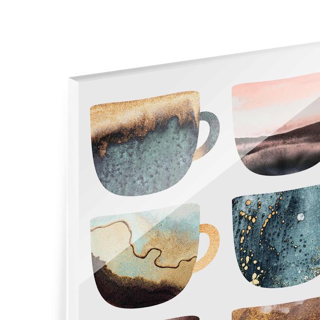 Glasschilderijen Colourful Coffee Mugs With Gold