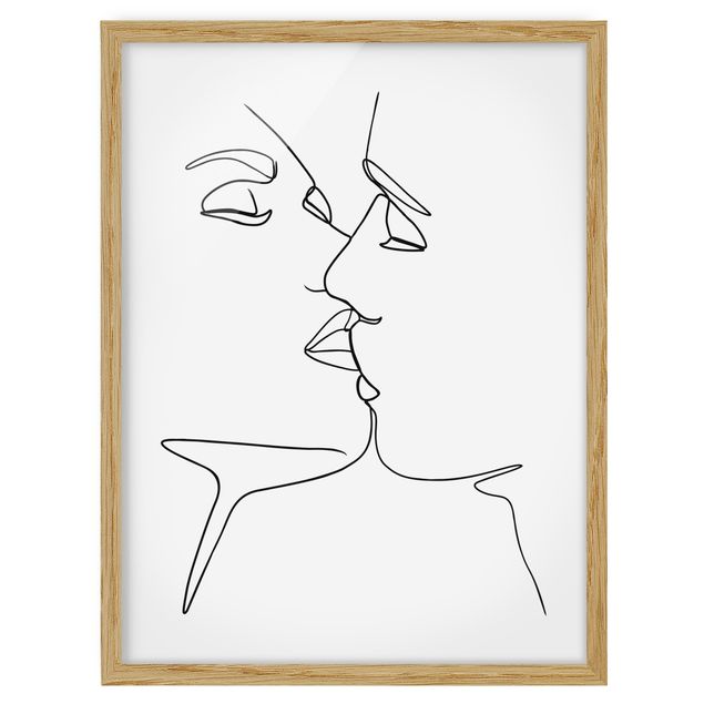 Ingelijste posters Line Art Kiss Faces Black And White