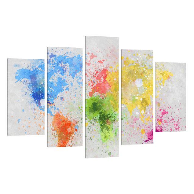 Canvas schilderijen - 5-delig Colourful Splodges World Map