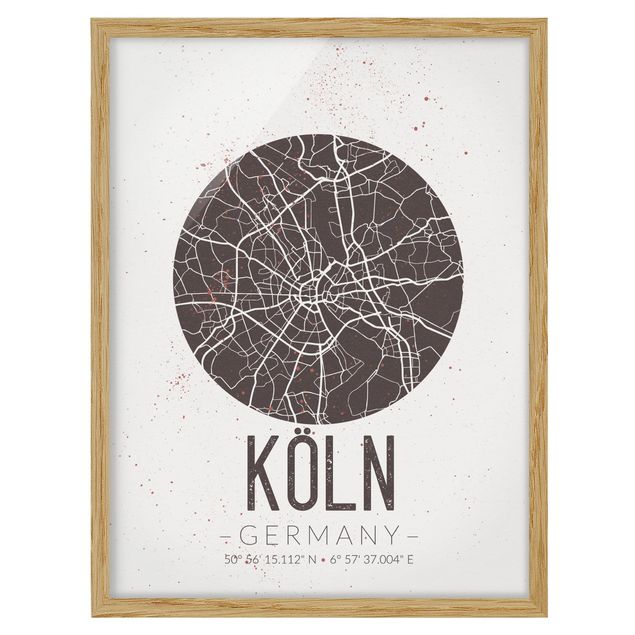 Ingelijste posters Cologne City Map - Retro