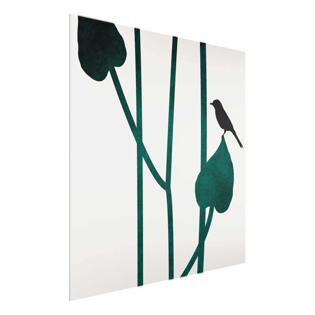 Glasschilderijen Graphical Plant World - Bird On Leaf