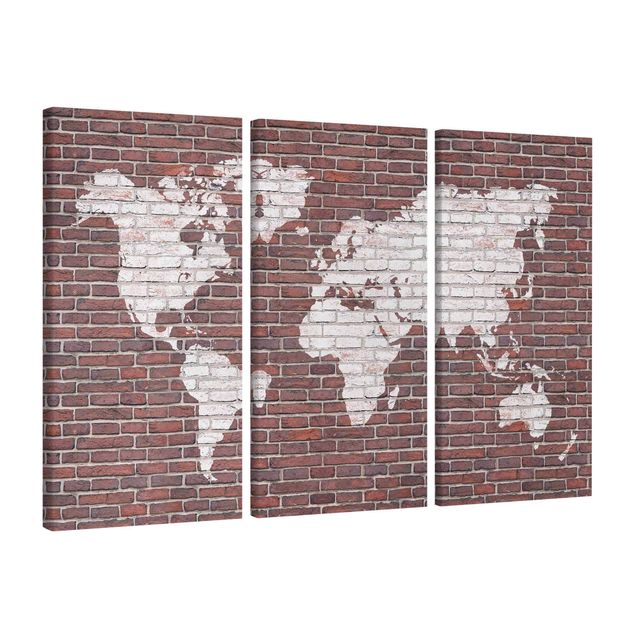Canvas schilderijen - 3-delig Brick World Map