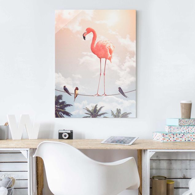 Glas Magnetboard Sky With Flamingo